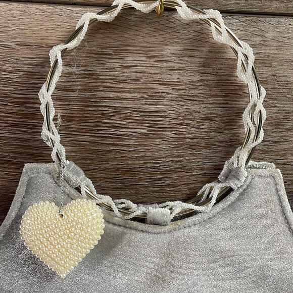 VICTORIA’s SECRET Silver Purse Tote Crushed Velvet Silvertone Pearl Wrap Handle - Picture 3 of 11